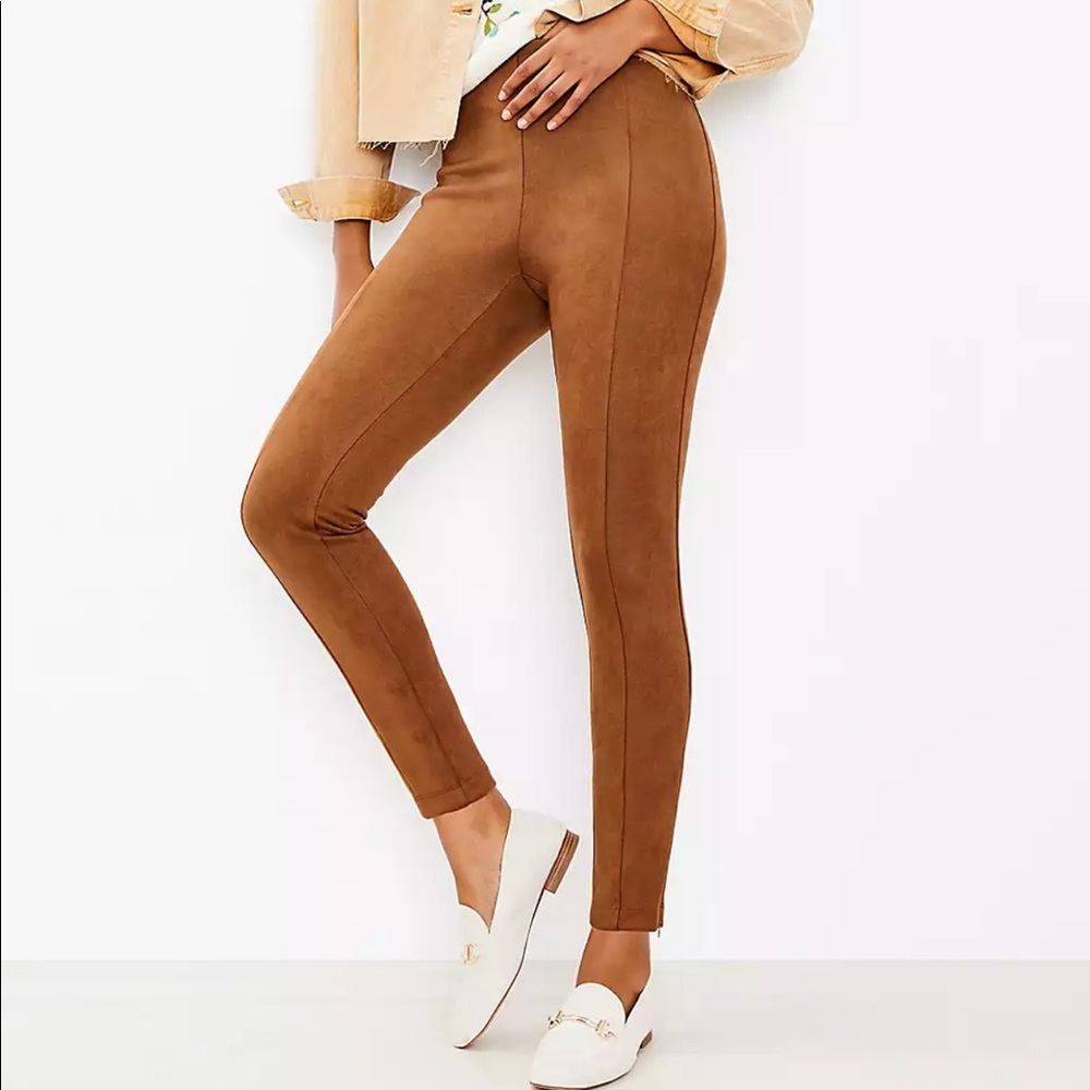 Ankle Zip Faux Suede Leggings-Loft-Size 2